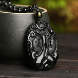Obsidian Koi Carved Cord Necklace — detail view 3