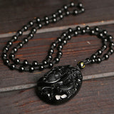 Obsidian Koi Carved Cord Necklace — detail view 4