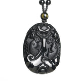 Obsidian Koi Carved Cord Necklace — detail view 7