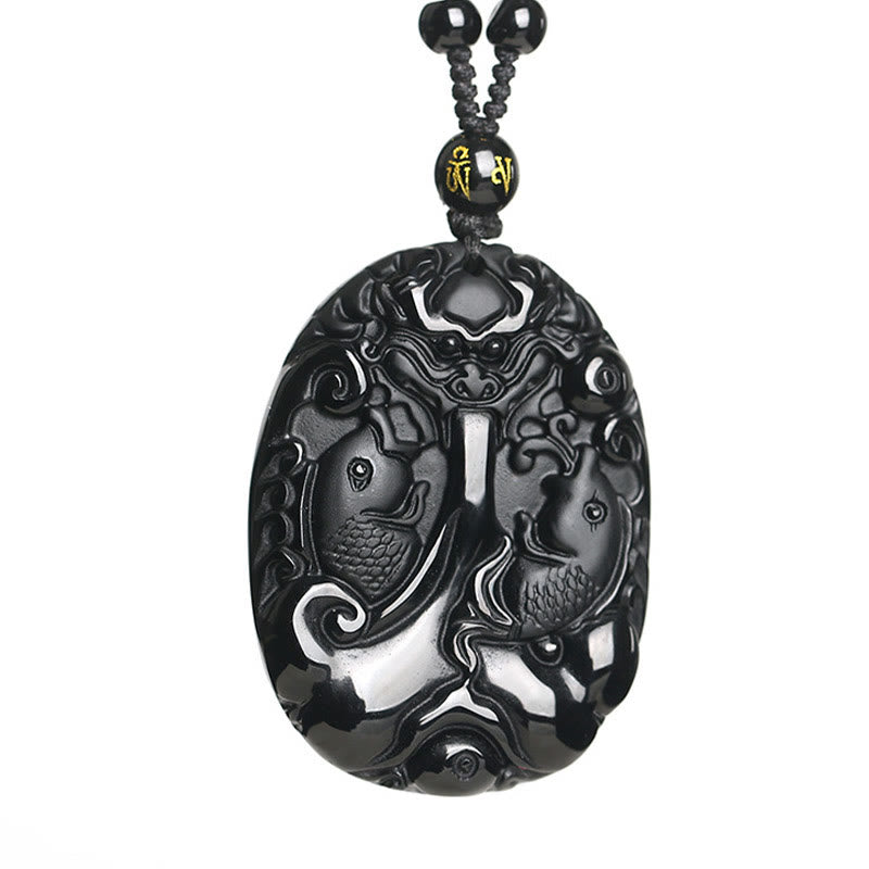 Obsidian Koi Carved Cord Necklace — detail view 7
