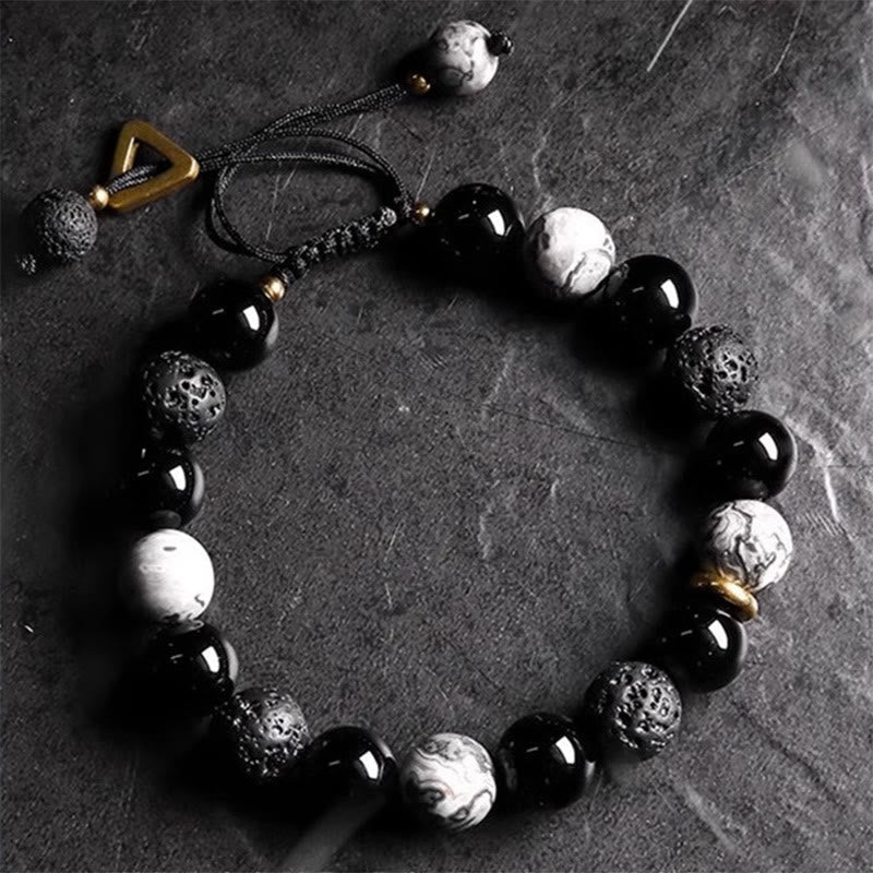 Obsidian Lava and White Stone Cord Bracelet — product view 2