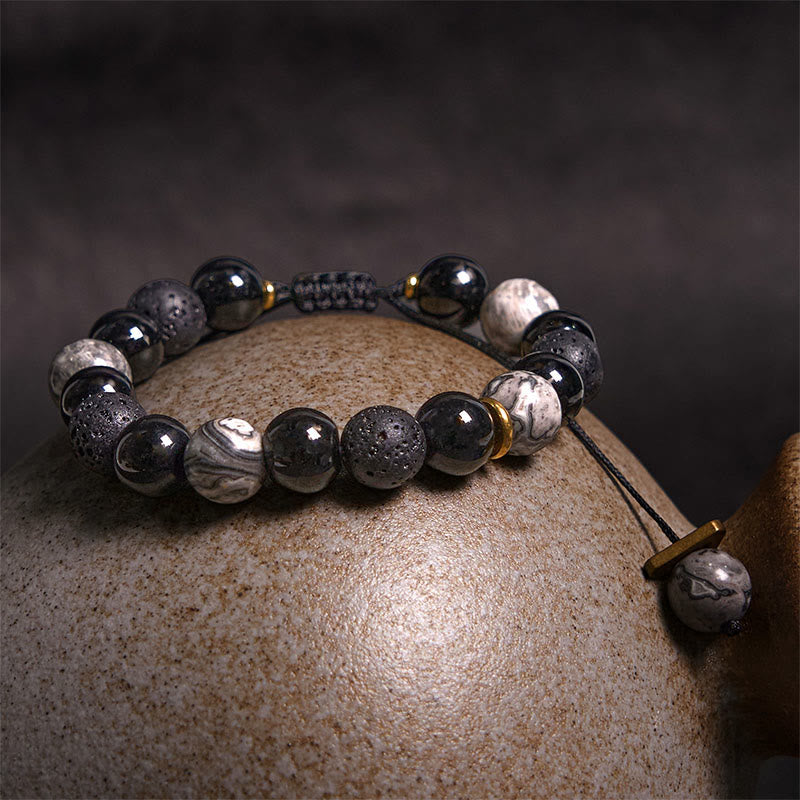 Obsidian Lava and White Stone Cord Bracelet — product view 4