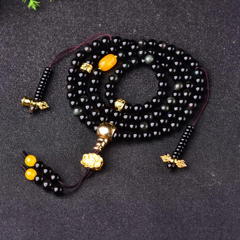 Obsidian Lotus 108-Bead Mala — product view 1
