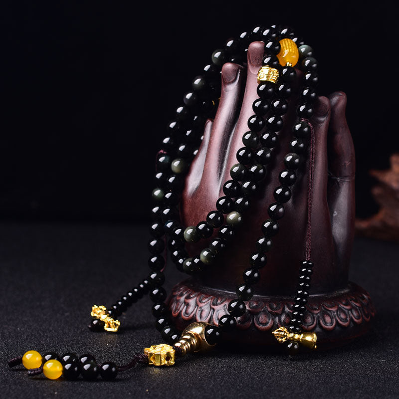 Obsidian Lotus 108-Bead Mala — product view 2