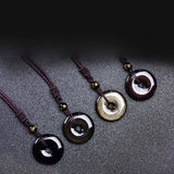 Collier cordon et pendentif en obsidienne