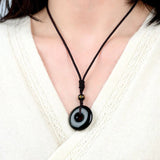 Collier cordon et pendentif en obsidienne