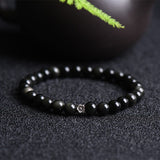 Obsidian Silver Flower Bead Bracelet — product view 1