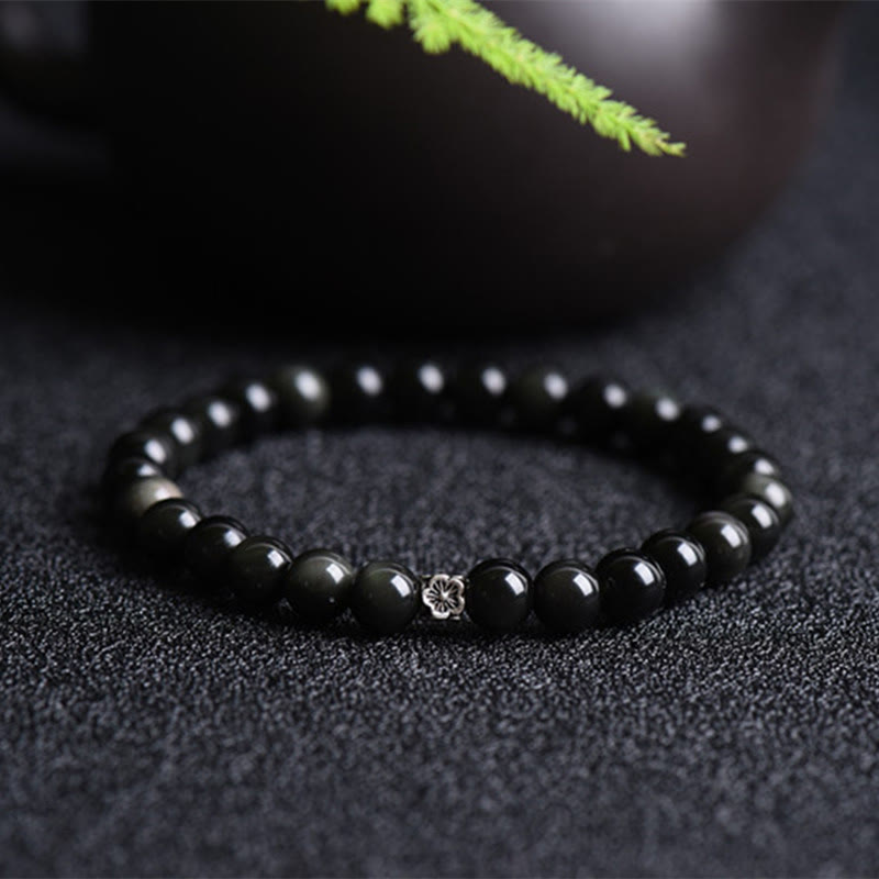 Obsidian Silver Flower Bead Bracelet — product view 1