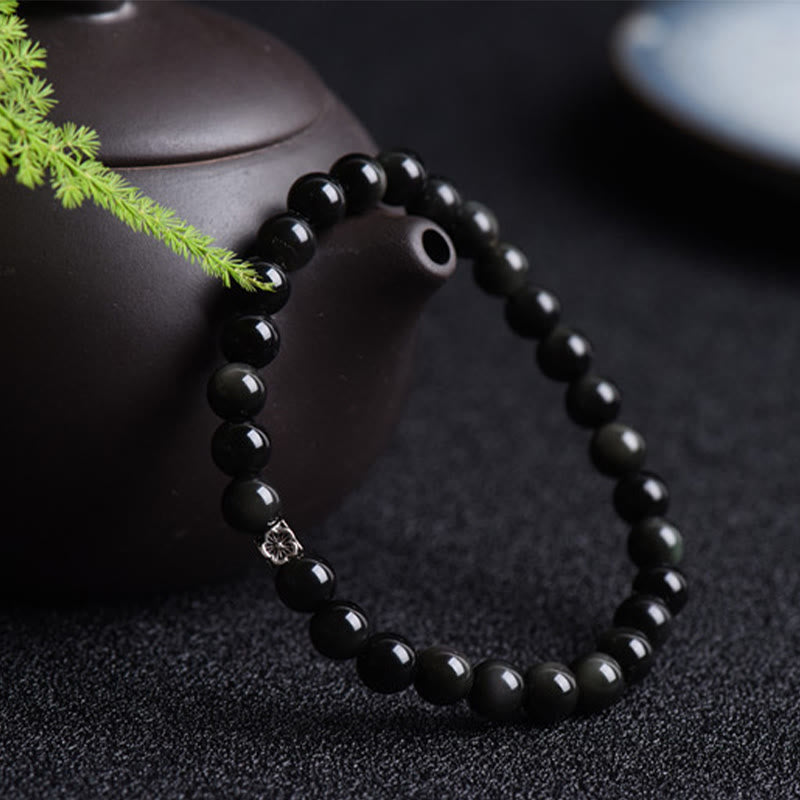 Obsidian Silver Flower Bead Bracelet — product view 2