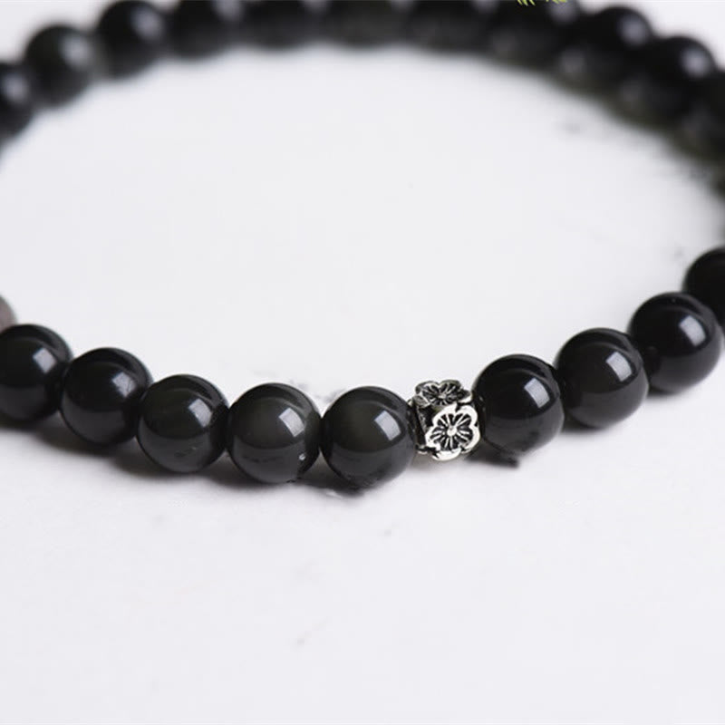 Obsidian Silver Flower Bead Bracelet — product view 4
