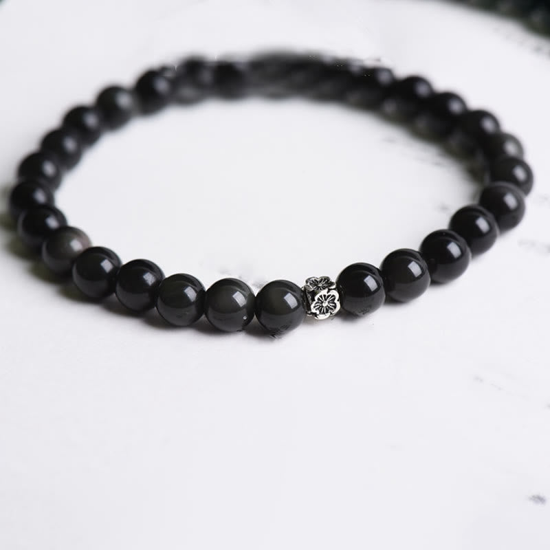 Obsidian Silver Flower Bead Bracelet — product view 6