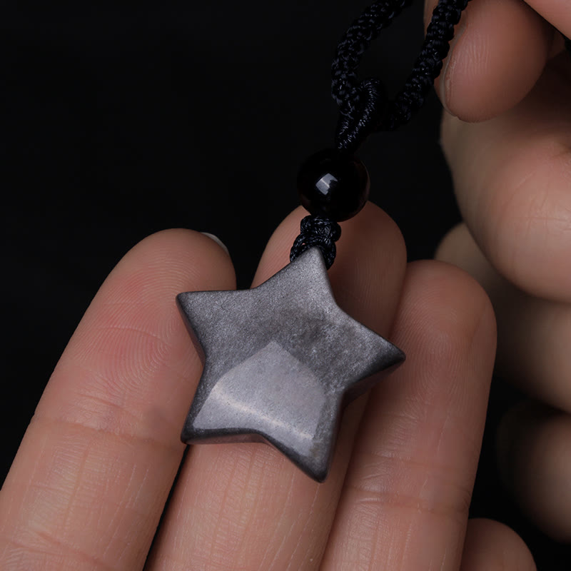 Obsidian Star and Crescent Necklace — detail view 3