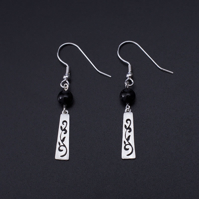 Onyx and Silver Vine Drop Earrings — product view 1