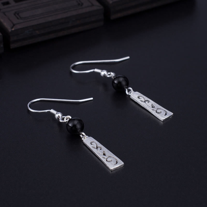 Onyx and Silver Vine Drop Earrings — product view 2
