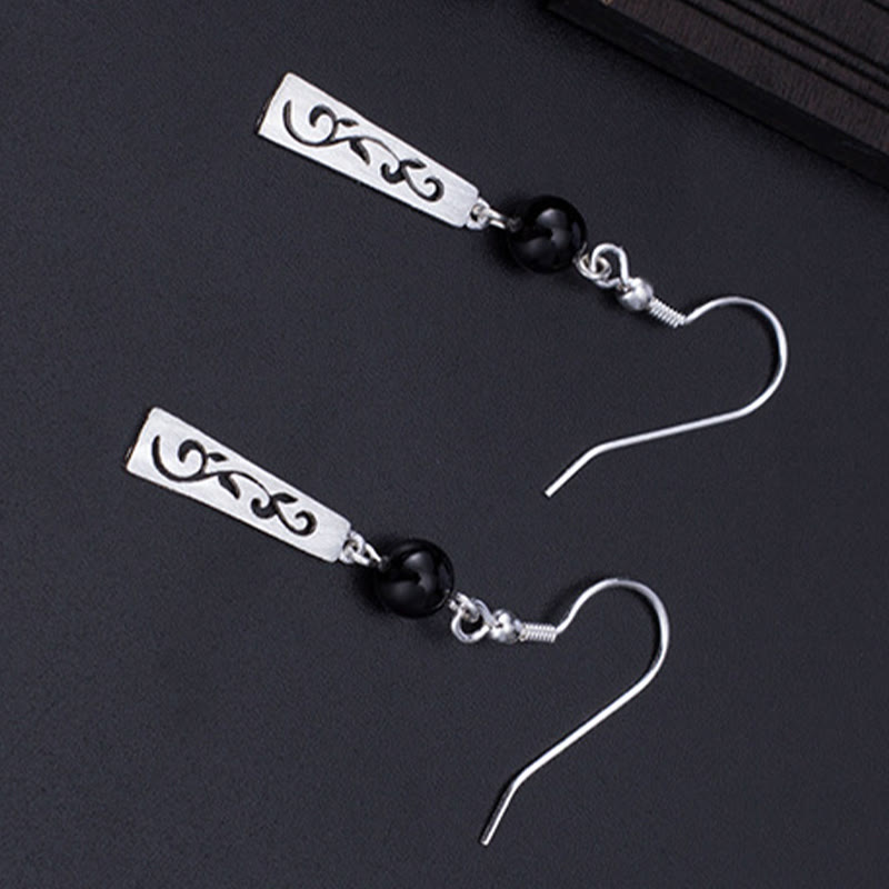 Onyx and Silver Vine Drop Earrings — product view 3