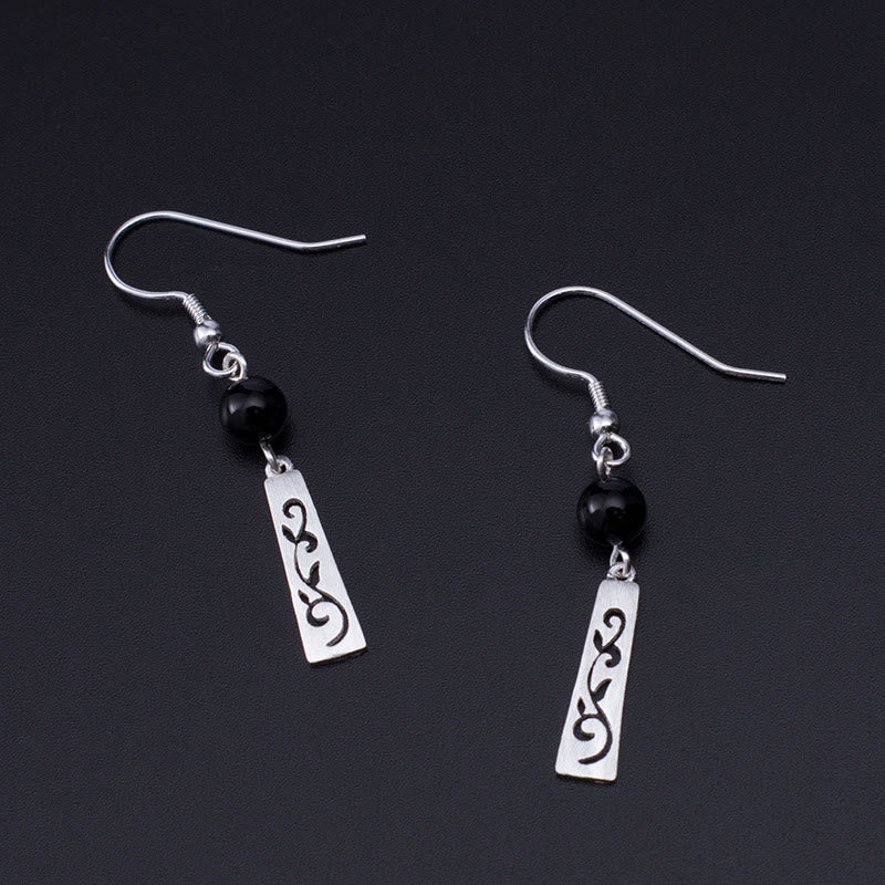 Onyx and Silver Vine Drop Earrings — product view 4