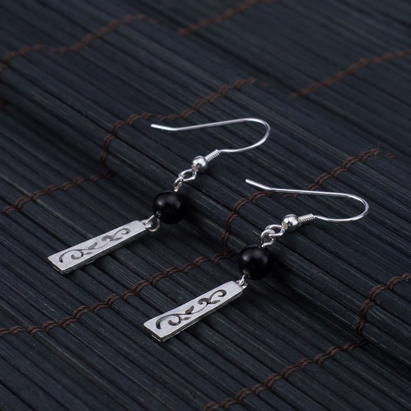 Onyx and Silver Vine Drop Earrings — product view 5