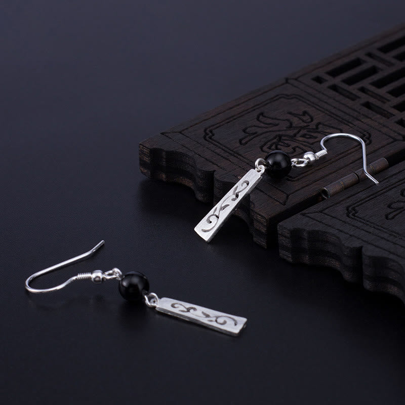 Onyx and Silver Vine Drop Earrings — product view 6