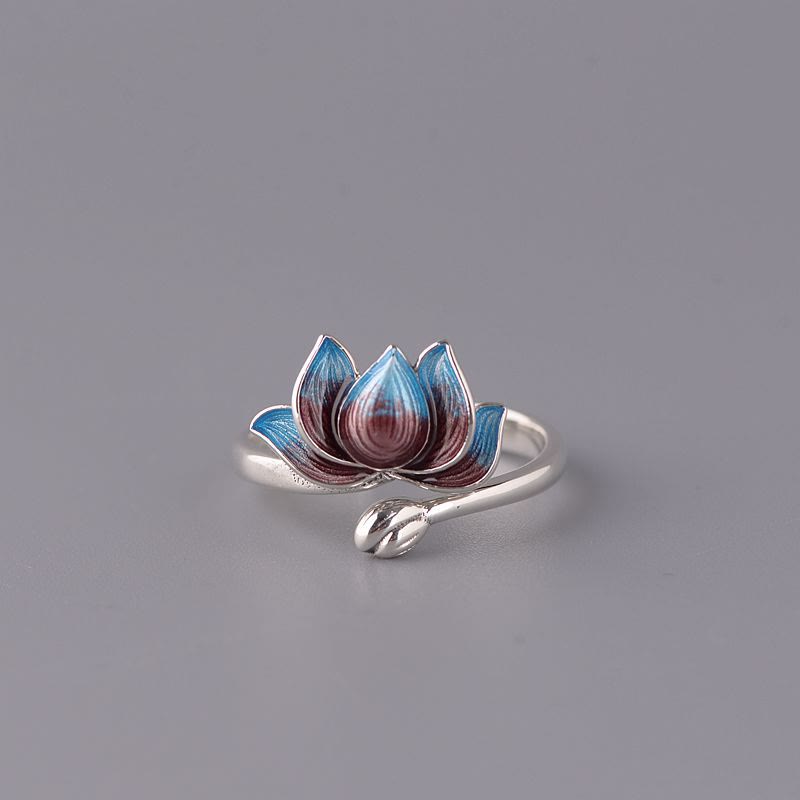 Open Lotus Sterling Silver Ring — product view
