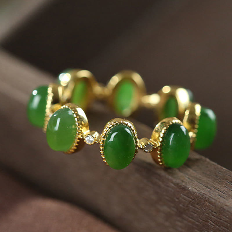 Oval Jade Sterling Silver Ring — detail view 2