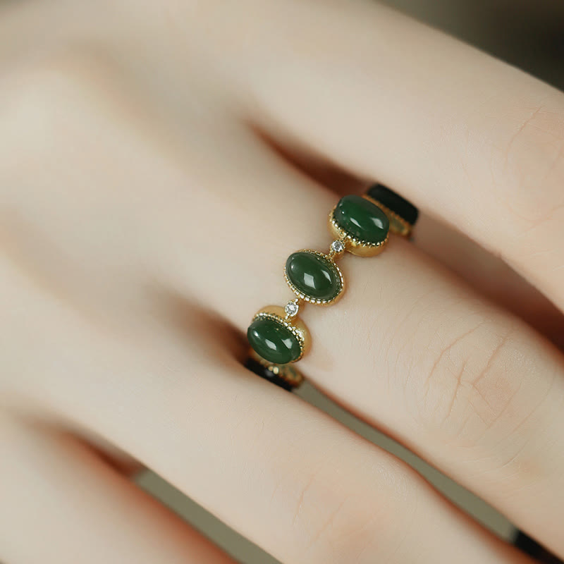 Oval Jade Sterling Silver Ring — detail view 5