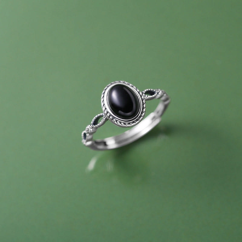 Oval Onyx Beaded Silver Ring — product view 1