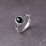 Oval Onyx Beaded Silver Ring — product view 2