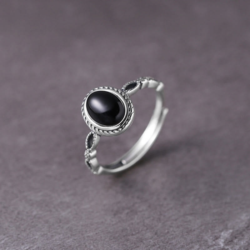 Oval Onyx Beaded Silver Ring — product view 2