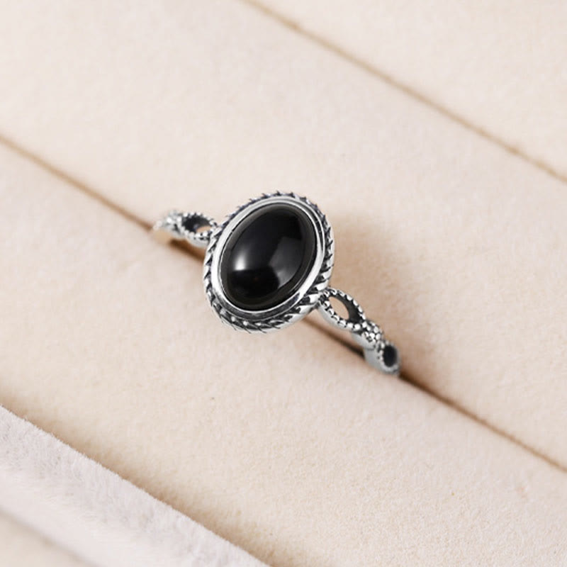 Oval Onyx Beaded Silver Ring — product view 3