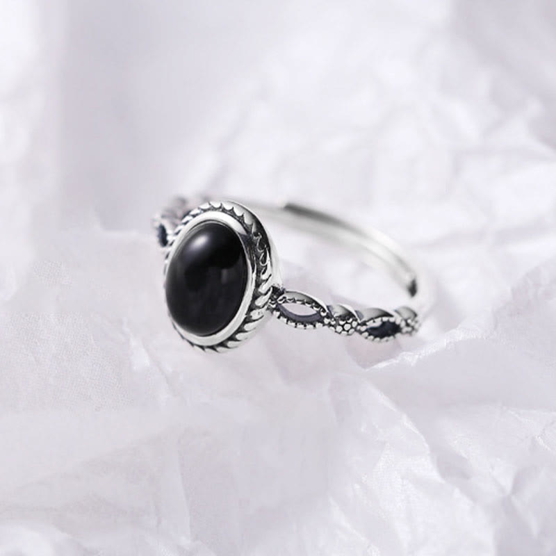 Oval Onyx Beaded Silver Ring — product view 4