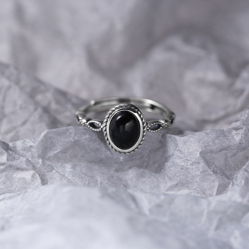 Oval Onyx Beaded Silver Ring — product view 5