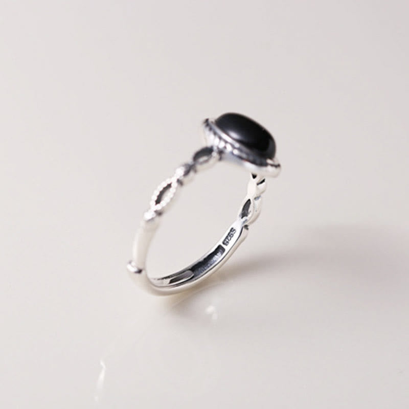 Oval Onyx Beaded Silver Ring — product view 6