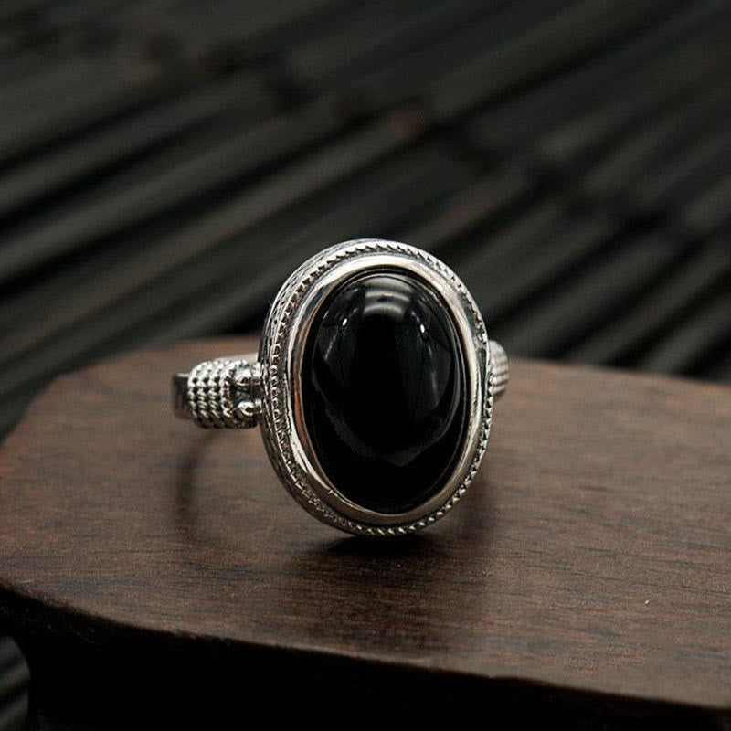 Oval Onyx Rope-Edge Open Ring — product view 1