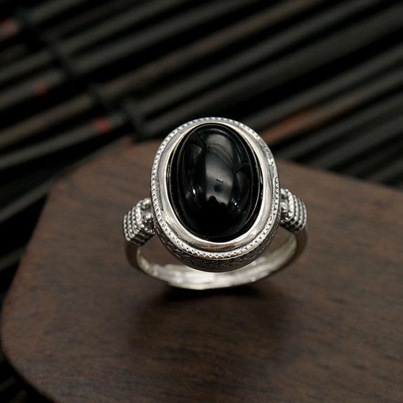 Oval Onyx Rope-Edge Open Ring — product view 2