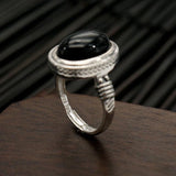 Oval Onyx Rope-Edge Open Ring — product view 3