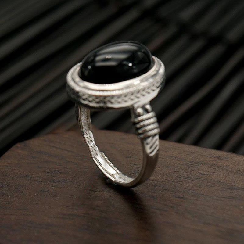 Oval Onyx Rope-Edge Open Ring — product view 3