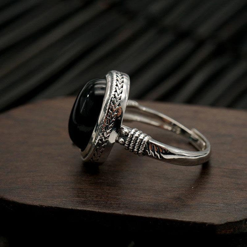 Oval Onyx Rope-Edge Open Ring — product view 4