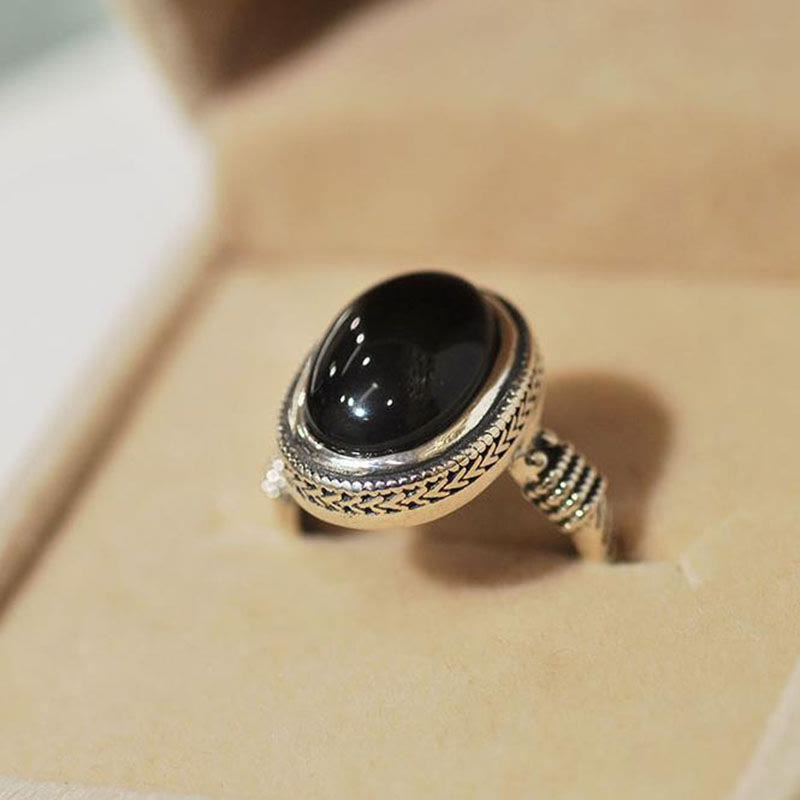 Oval Onyx Rope-Edge Open Ring — product view 6