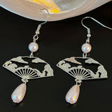 Pearl and Fan Drop Earrings — detail view 2