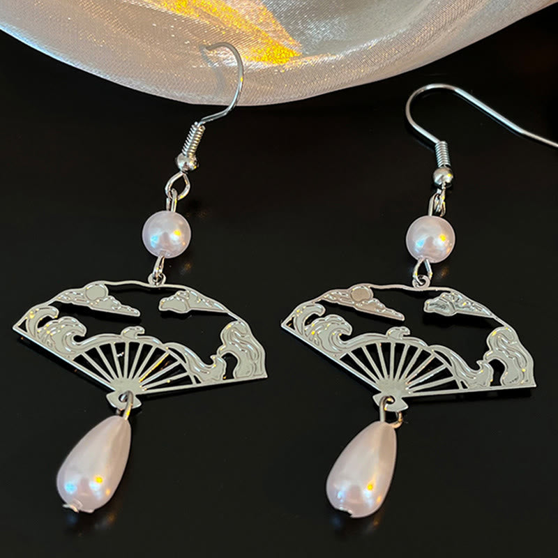 Pearl and Fan Drop Earrings — detail view 2