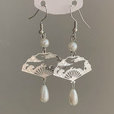 Pearl and Fan Drop Earrings — detail view 3