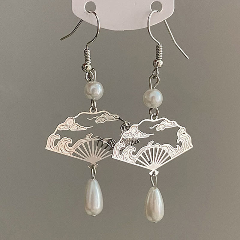 Pearl and Fan Drop Earrings — detail view 3