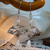 Pearl and Fan Drop Earrings — detail view 4