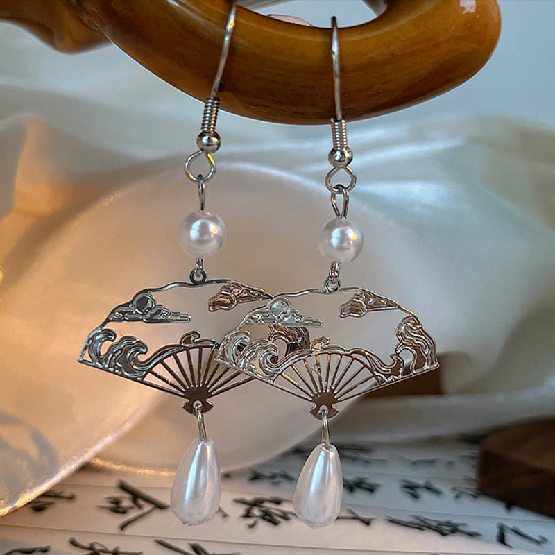 Pearl and Fan Drop Earrings — detail view 4