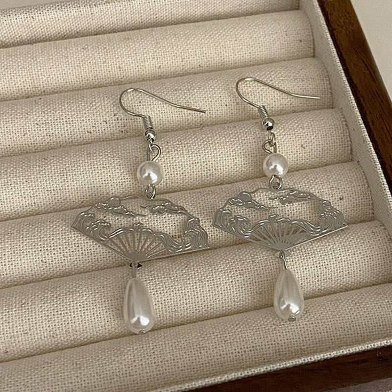 Pearl and Fan Drop Earrings — detail view 5
