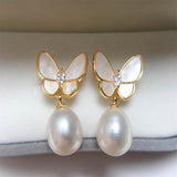 Pearl and Resin Butterfly Drop Earrings — product view 2