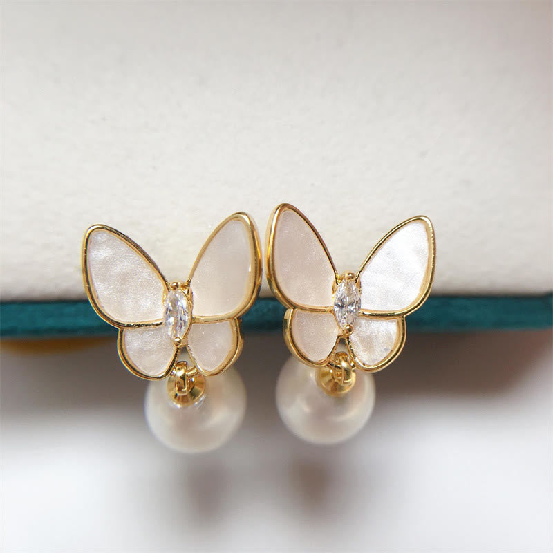 Pearl and Resin Butterfly Drop Earrings — product view 3