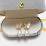 Pearl and Resin Butterfly Drop Earrings — product view 4