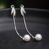 Pearl and Silver Leaf Threader Earrings — product view 3