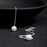 Pearl and Silver Leaf Threader Earrings — product view 4